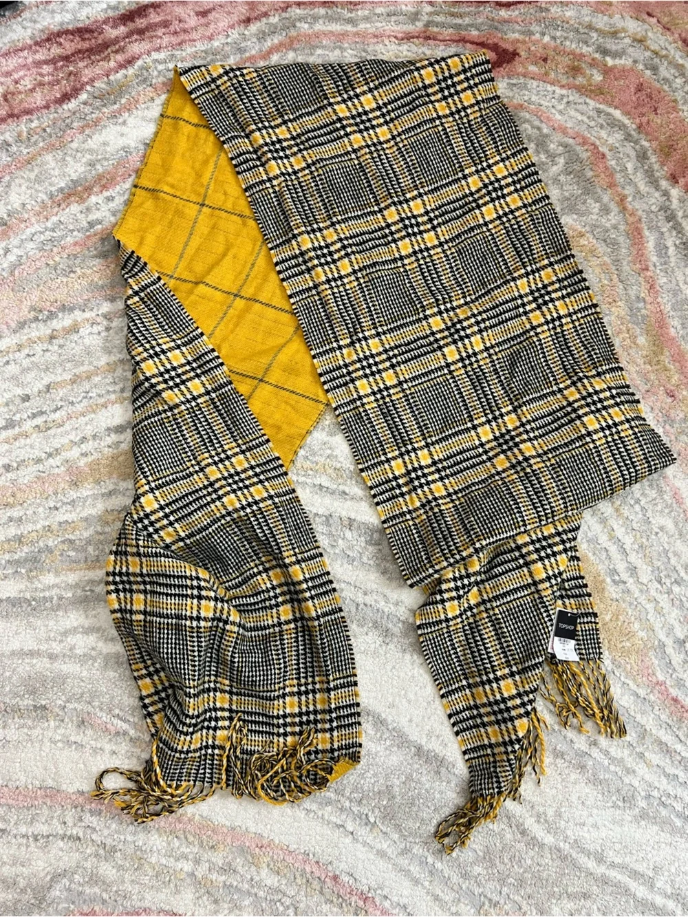 Topshop Yellow and Black Plaid Reversible Scarf